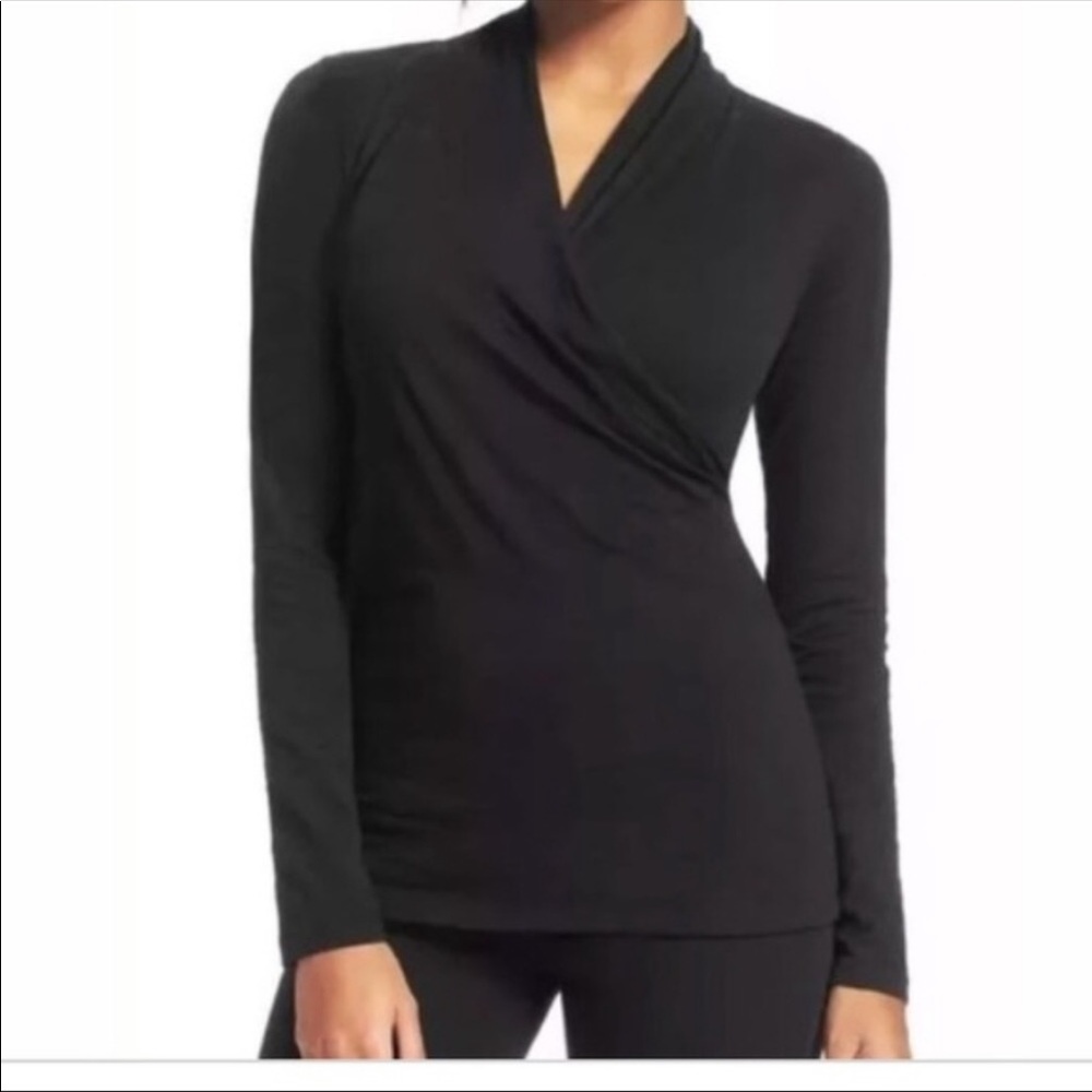 CAbi Flatter Me Crossover Top Faux Wrap Black #771 Stretch Extra Small - Picture 2 of 8